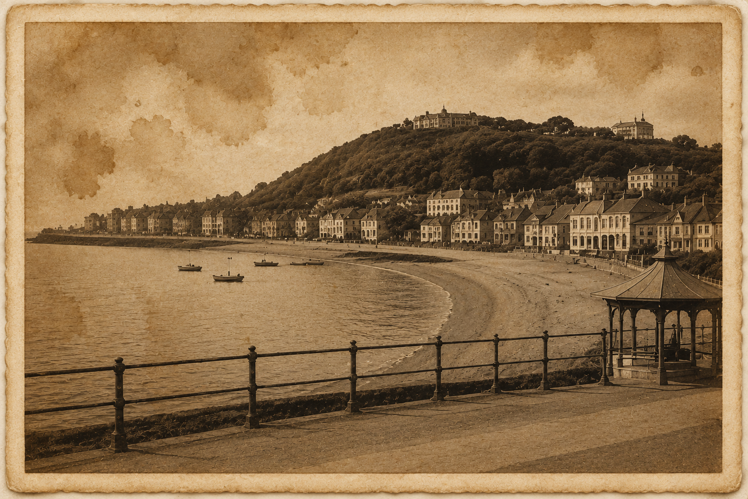 Water-damaged photograph before restoration showing staining and tonal loss