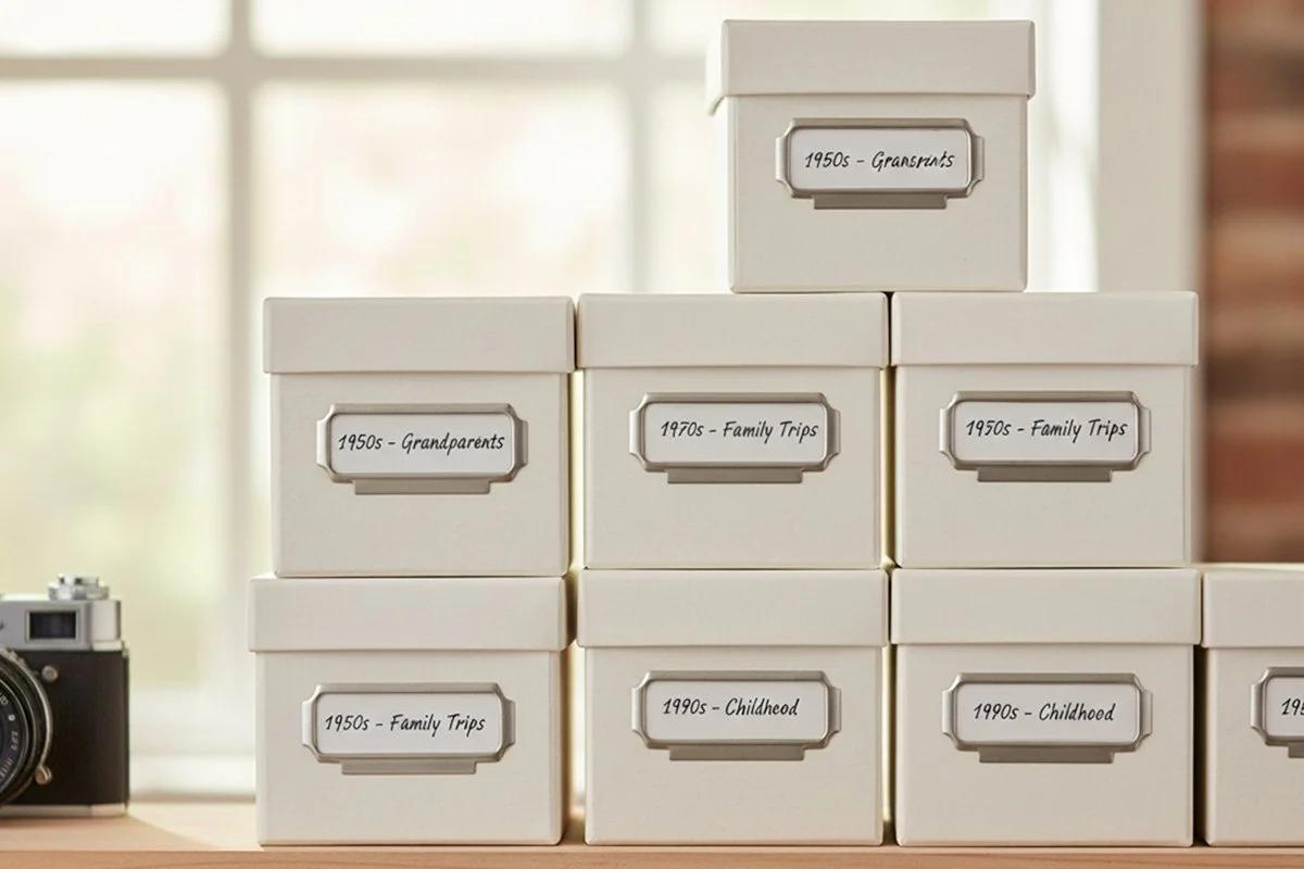 Archival storage boxes for old photographs