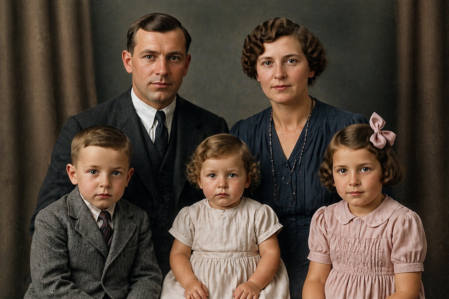 Family group after hand colourisation