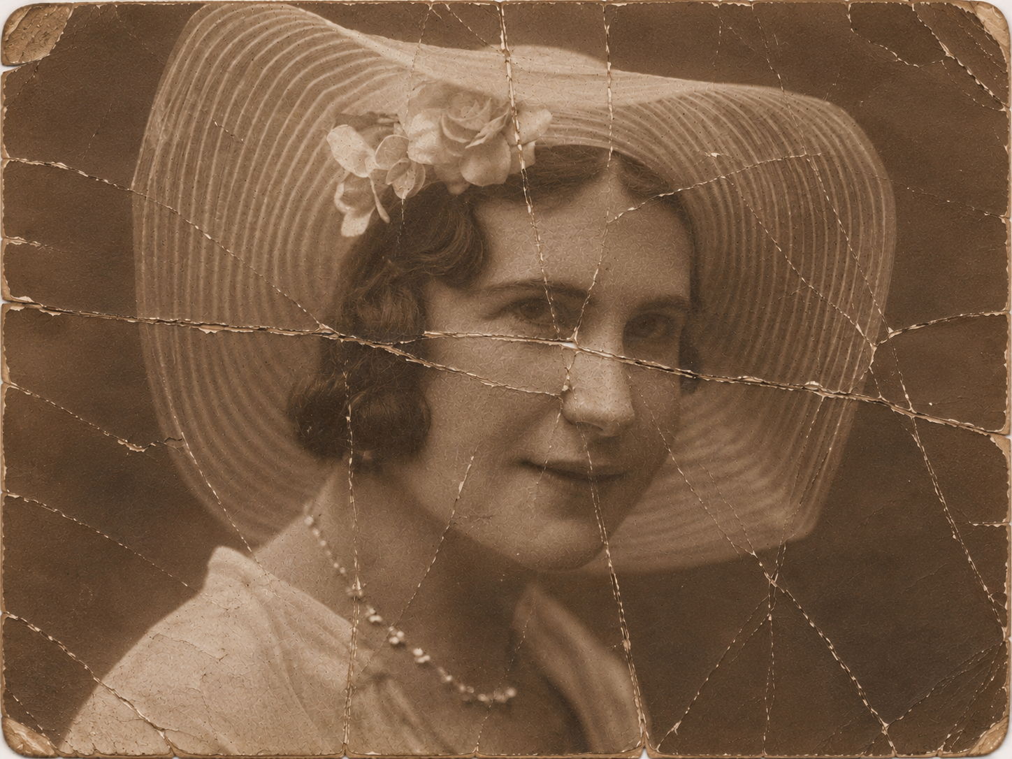 Creased photograph before restoration