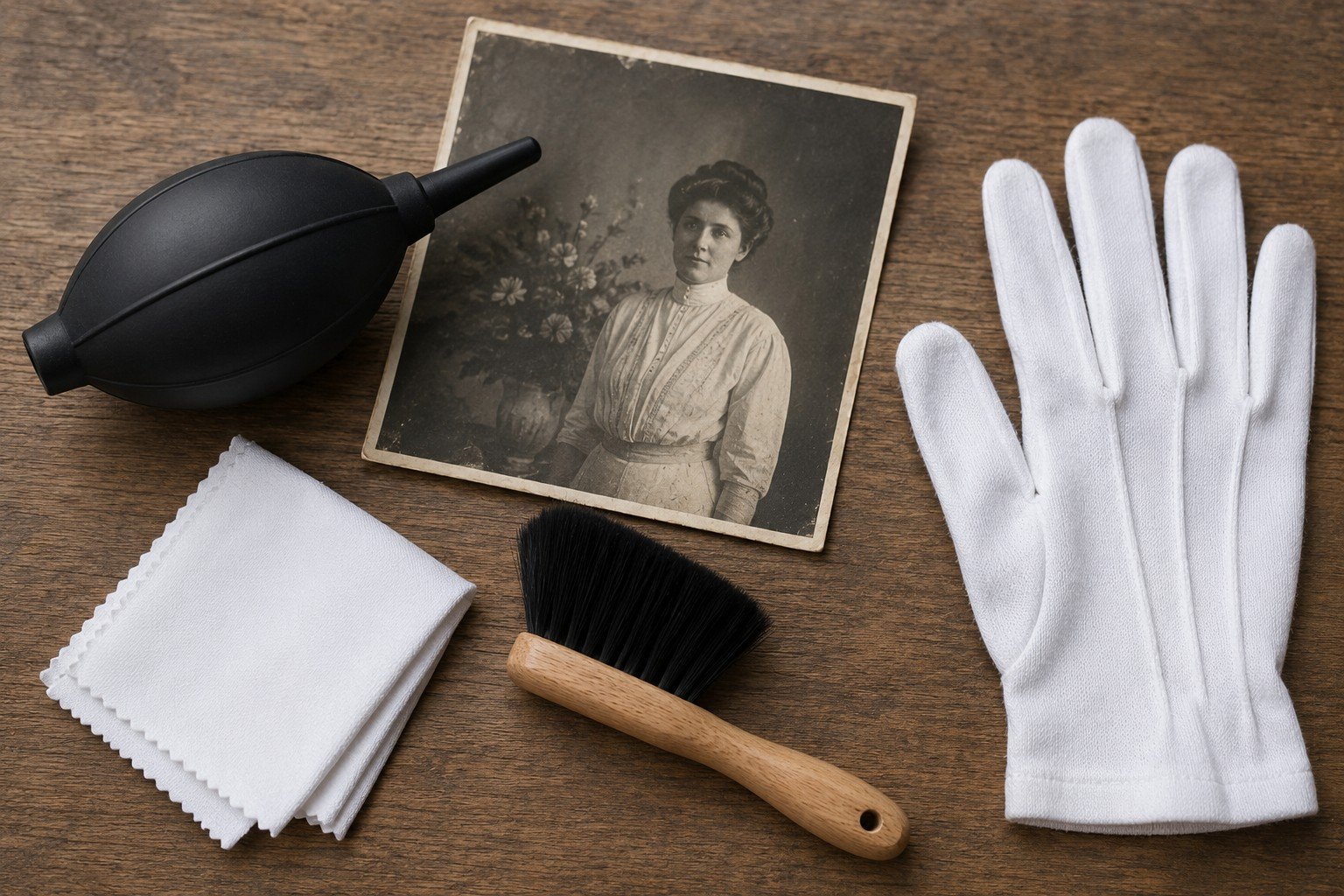 Safe tools for cleaning old photographs before scanning